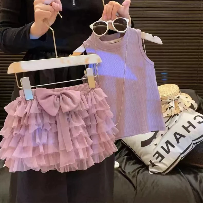 女童夏季套装女宝宝紫色背心上衣可爱蛋糕裙tutu裙洋气女宝宝夏
