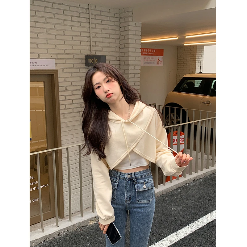【青青】短款连帽卫女秋季韩版炸街宽松小众感外套早秋上衣8035