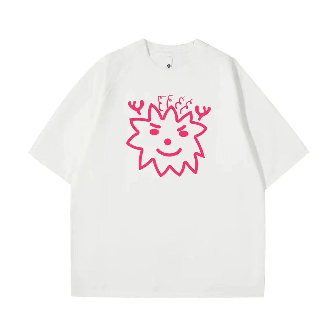 JP888情侣笑脸夏季圆领T恤宽松国潮时尚休闲百搭复古潮流印花半袖