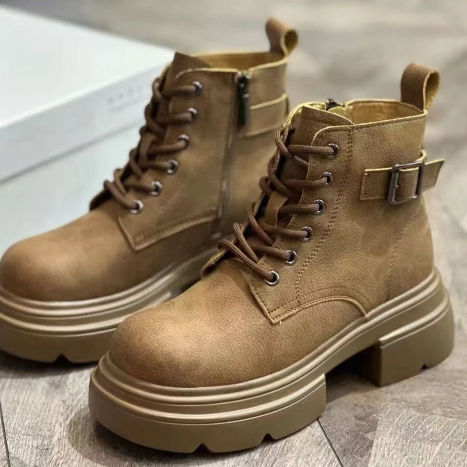 马丁靴女秋季拉链英伦风厚底机车中筒靴