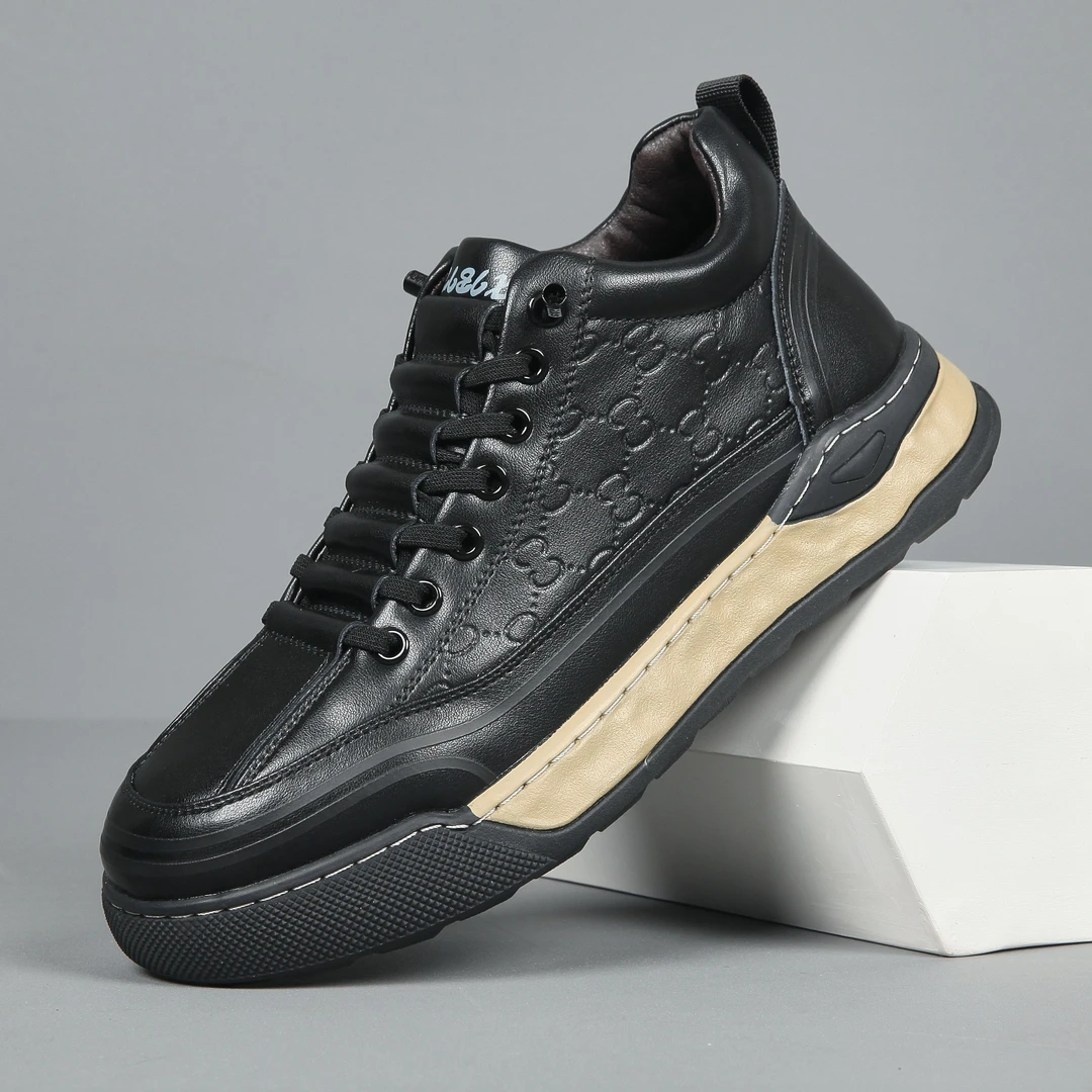 秋冬新款男士中帮保暖户外休闲百搭压花时尚防滑耐磨高帮鞋2668