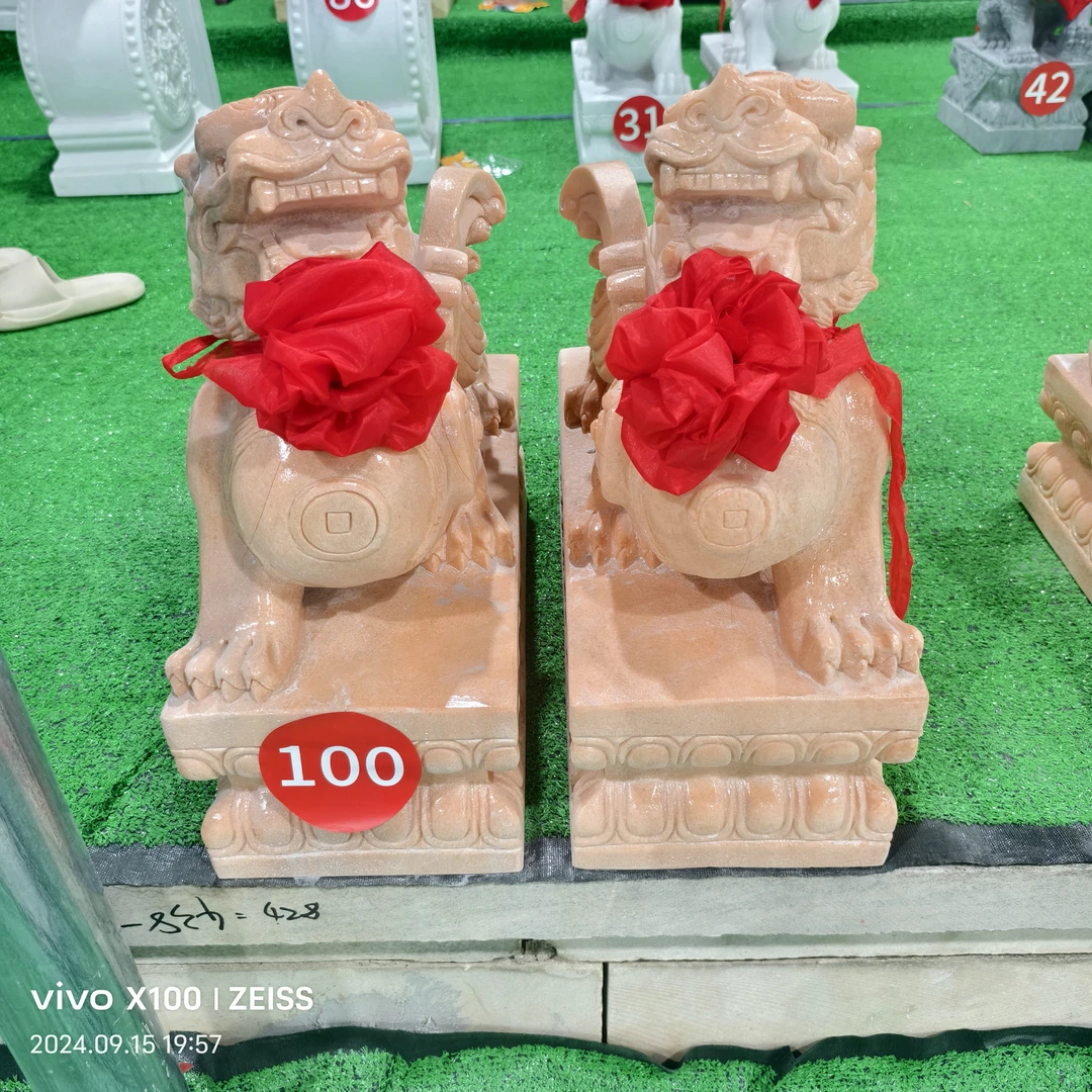石雕貔貅一对晚霞红庭院酒店门口摆件高度50定金
