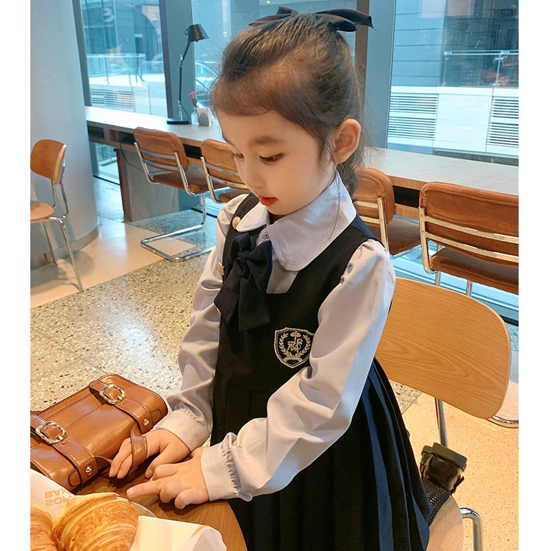 女童学院风连衣裙儿童2023新款衬衫裙假两件宝宝洋气公主裙81009