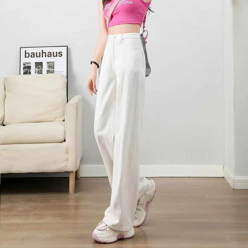 牛仔裤休闲裤女士胖mm显瘦白色牛仔裤秋装网红时尚炸街新款女装