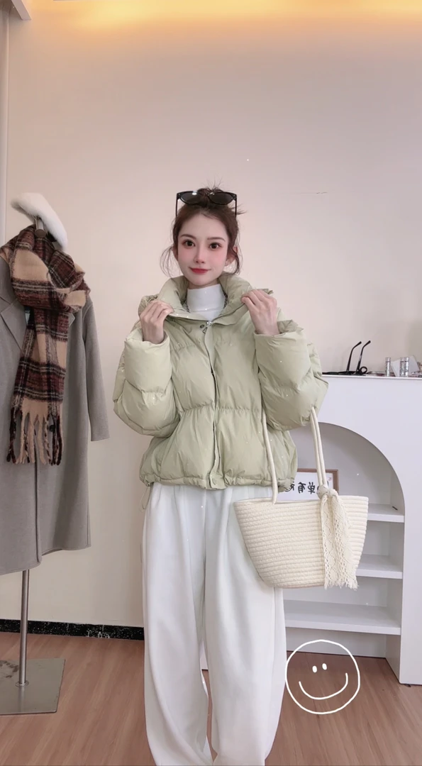 连帽鹅绒服女2024新款韩版纯色时尚加厚宽松面包服秋冬女外套