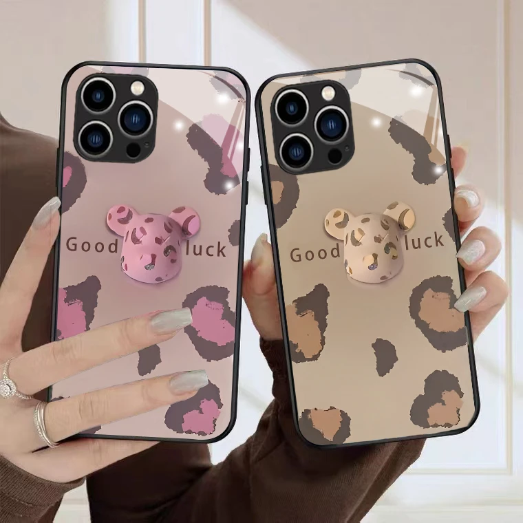 苹果/华为/vivo/oppo/小米 黄色豹纹个性情侣高级感玻璃手机壳1