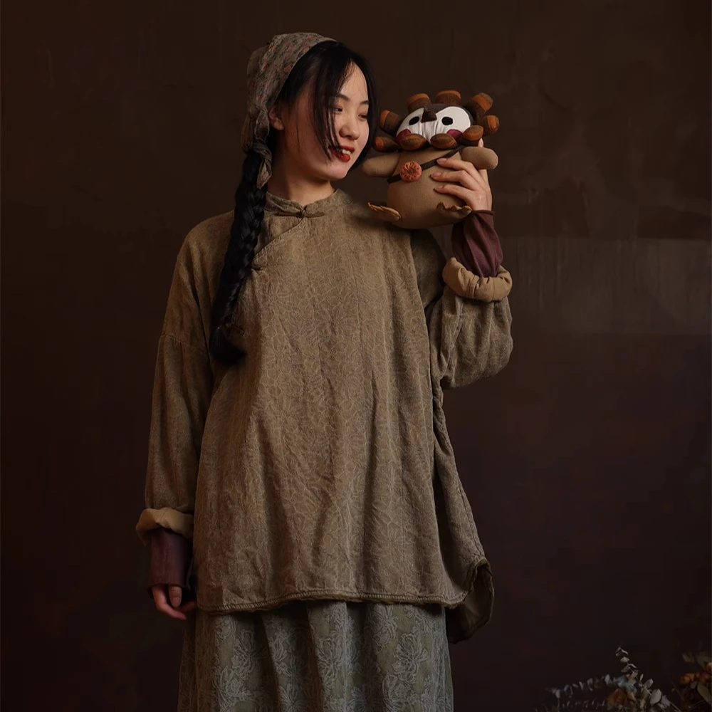 衣路走来原创设计立领手工盘扣复古棉短袍子上衣 37887