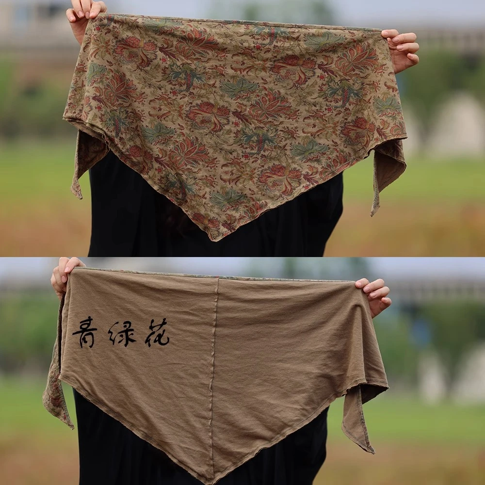 衣路走来针织纯棉印花柔软双层三角巾小围巾 27120