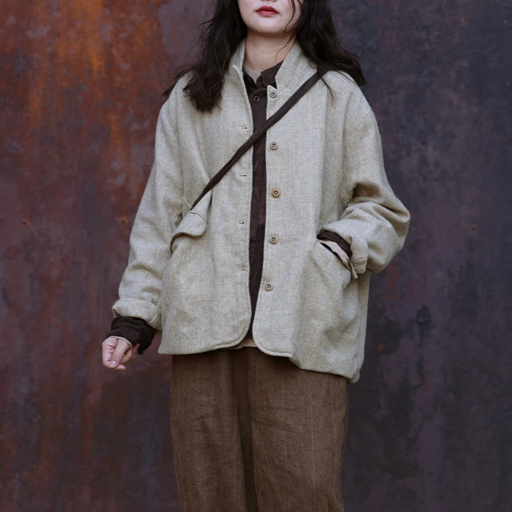 衣路走来原创设计百搭显瘦秋文艺感双层毛呢短外套 37871