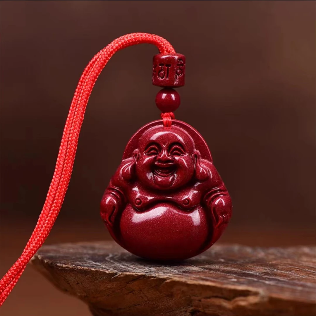 含辰砂工艺品高纯度朱砂,紫金砂,大肚佛笑佛本命年项链吊坠挂件!