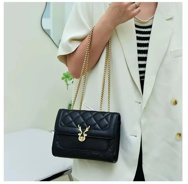 新款小香风时尚百搭菱格链条单肩斜挎包高级感轻奢潮流小方包
