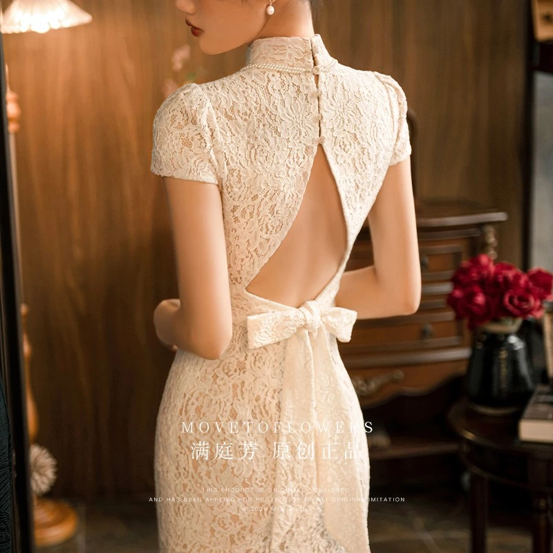 满庭芳【半盏霜】中国风旗袍新中式中式气质少女改良礼服订婚裙