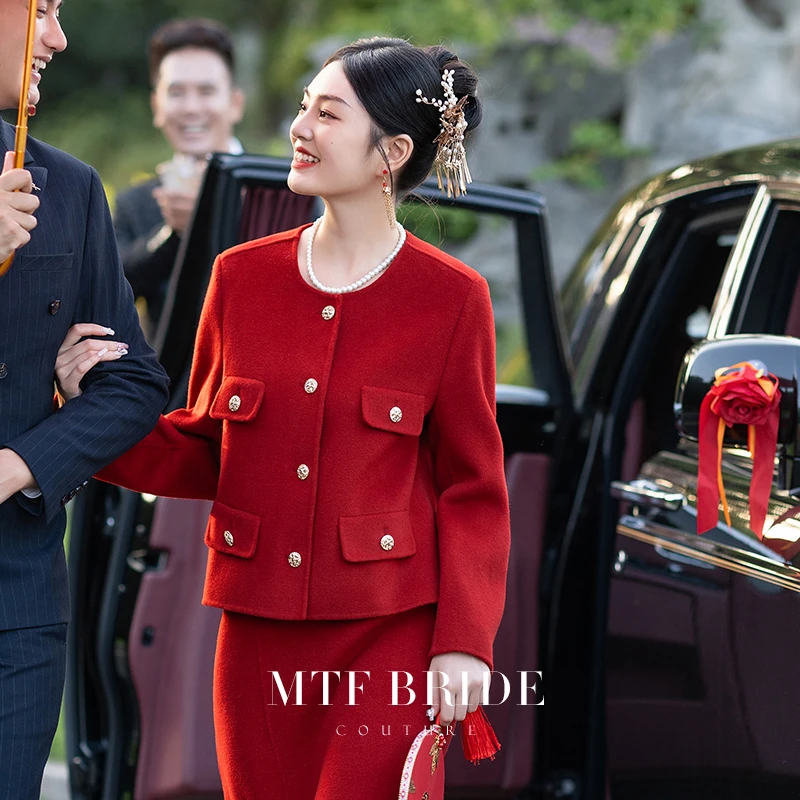 满庭芳【甜樱】红色套装敬酒服春季订婚礼服女平时可穿回门服新娘