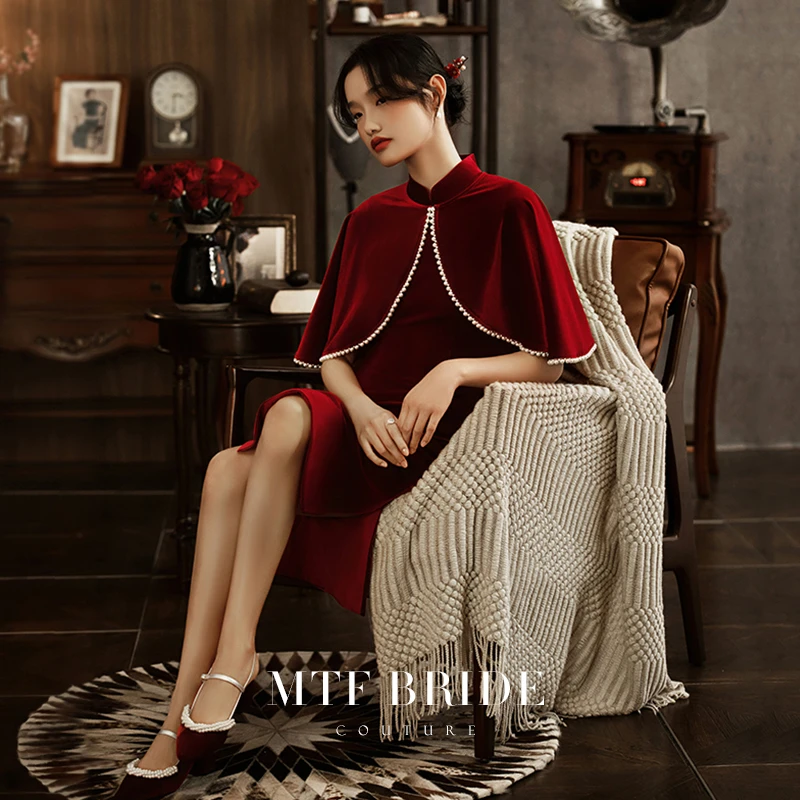 满庭芳【玉人歌】红色旗袍春秋2024新款改良年轻气质订婚敬酒礼服女