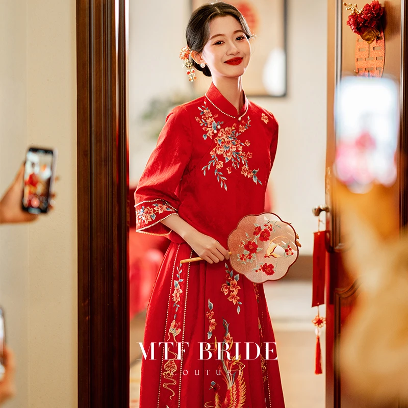 满庭芳【袅袅 】抖音非遗大秀高定走秀改良秀禾手推绣刺绣中式礼服