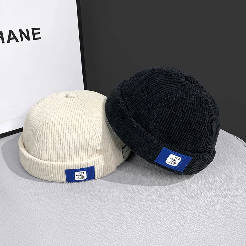 日系灯芯绒瓜皮帽子男秋冬嘻哈地痞帽子街头潮人雅痞无檐地主帽女