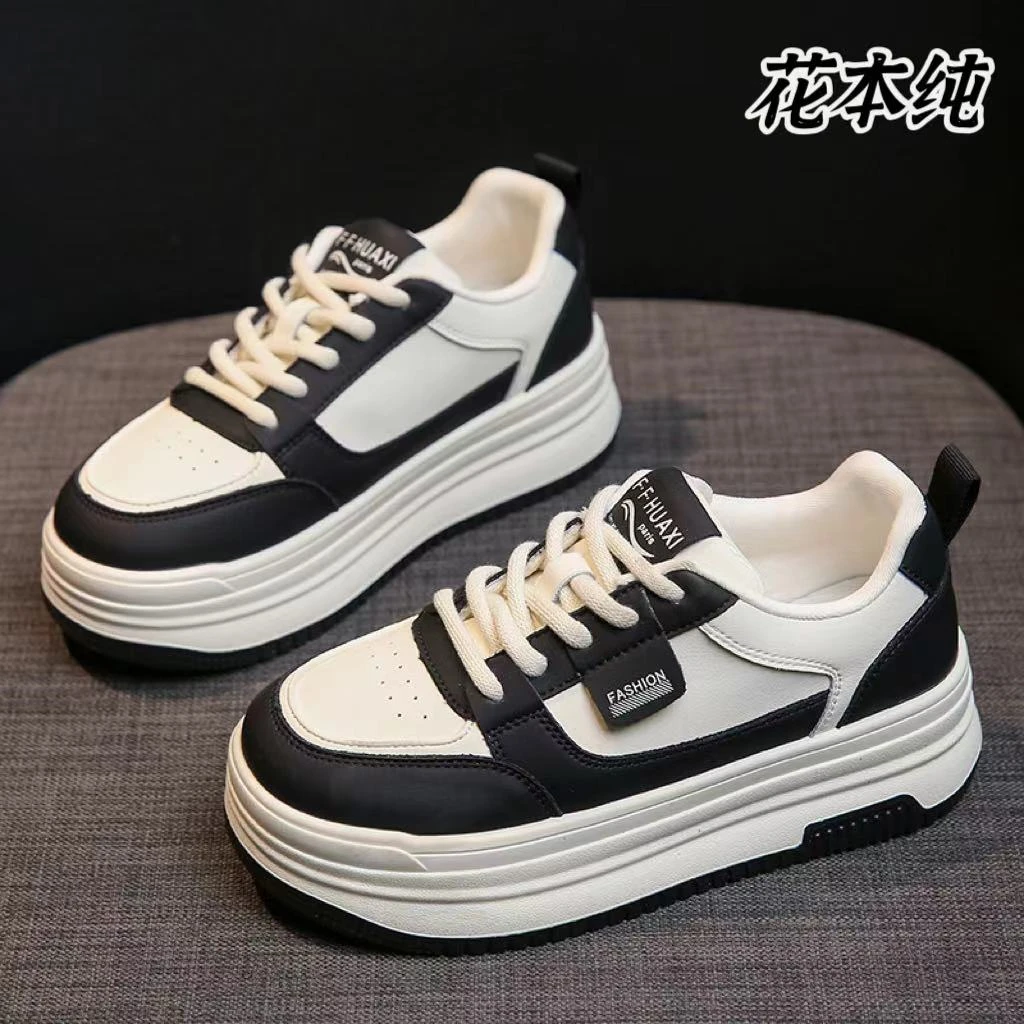 品牌女鞋2024新款真皮熊猫板鞋时尚舒适平底增高休闲板鞋小白鞋女