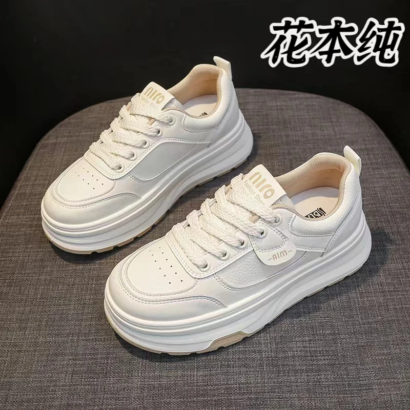 【花本纯】M12小白鞋2024新款舒适百搭平底增高透气真皮品牌女鞋