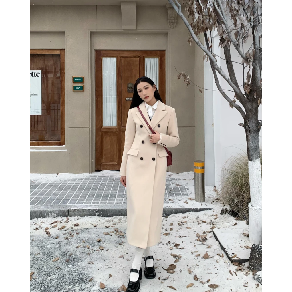 70不是七十【半岛日落】秋冬毛呢剪裁设计收腰毛呢长款外套