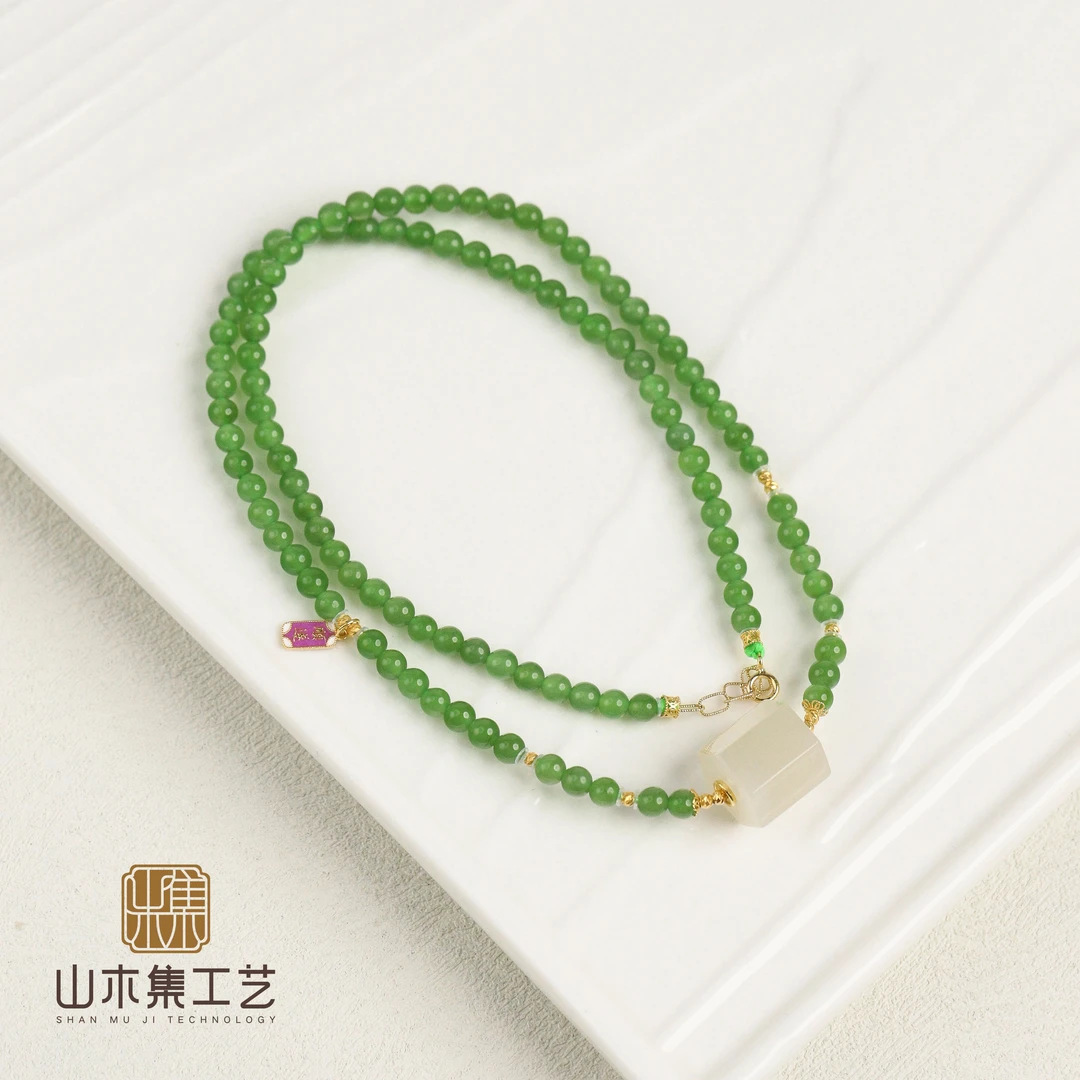 【18K金】碧玉0.4藕粉柱形（摇曳）锁骨链￥￥【山木集】（多样性）