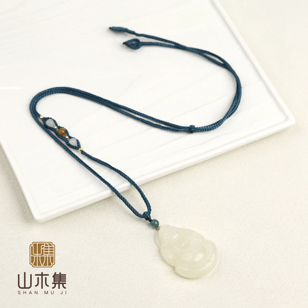 【18K金】俄料白玉笑佛编绳项链￥￥【山木集】（孤品）