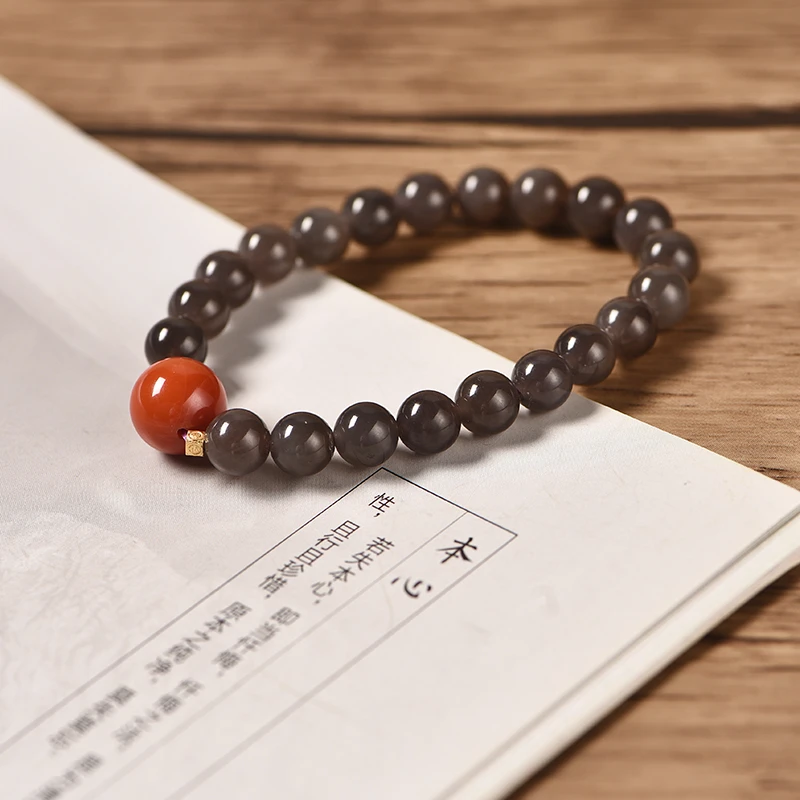 0.8烟紫和田玉南红(1.2)单圈手串￥【山木集】Rs08020