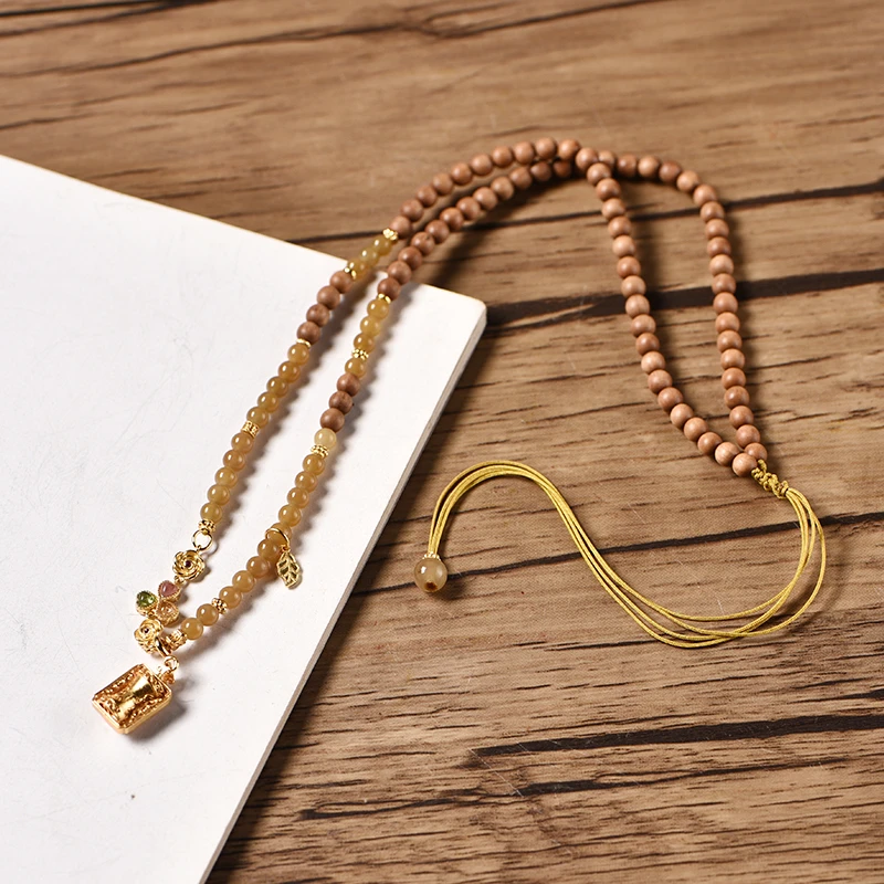 印度老山檀0.4沉水转金筒糖玉项链￥【山木集】