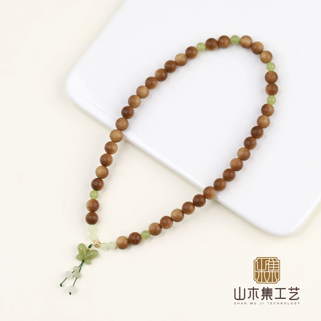 【18K金】老山檀黑肉虎皮0.8和田玉蝴蝶（福蝶）手串￥【山木集】