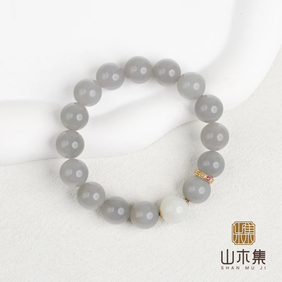 【18K金】烟灰和田玉1.2单圈手串￥（云梦泽）【山木集】