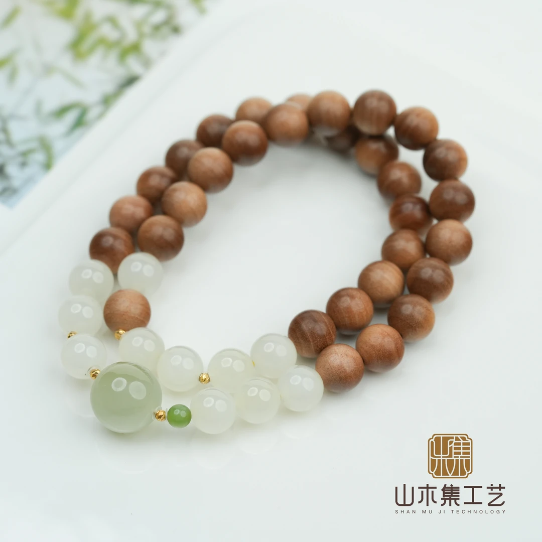 【18K金】老山檀黑肉虎皮0.8蜂蜜水晴水（清如许）双圈手串￥【山木集】