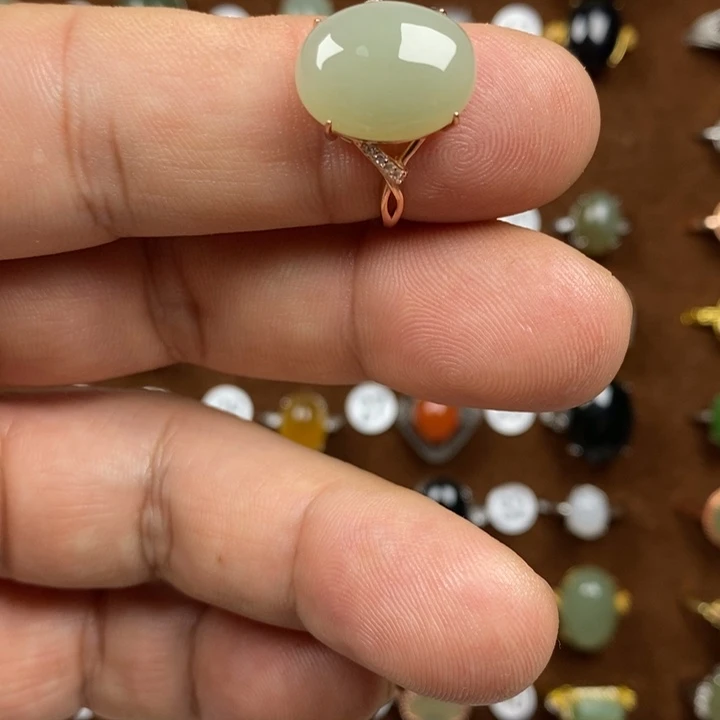 和田玉（青白玉）戒指银S925镶嵌