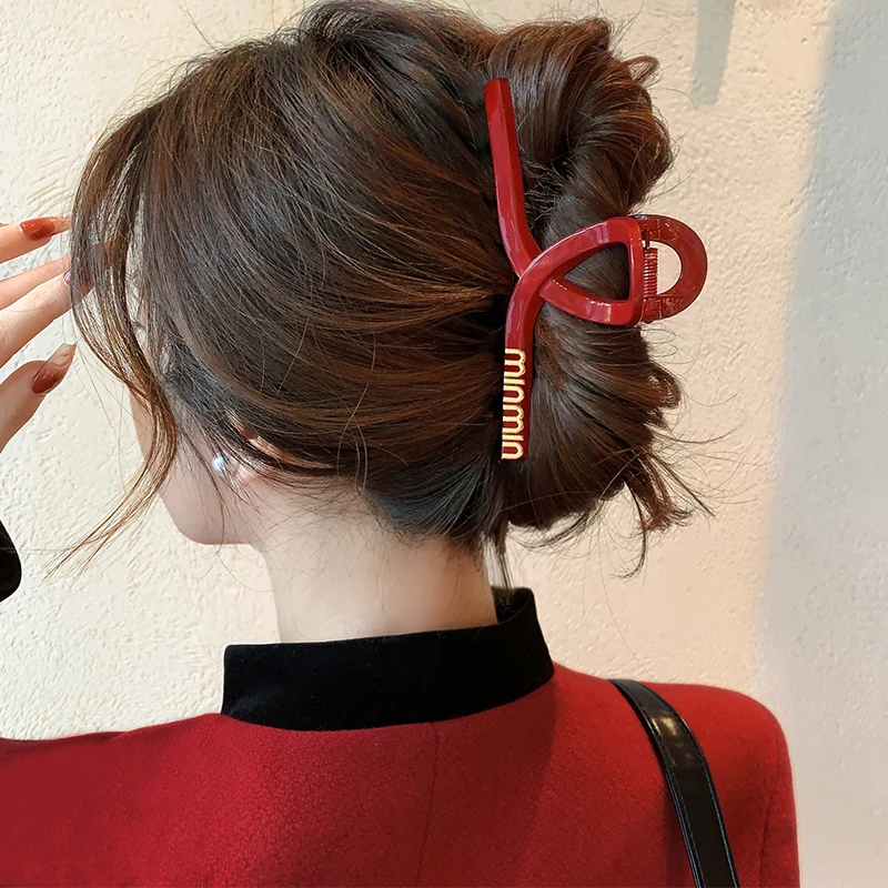 新年红色抓夹大号气质鲨鱼夹高级感发夹女后脑勺2023新款头饰夹子