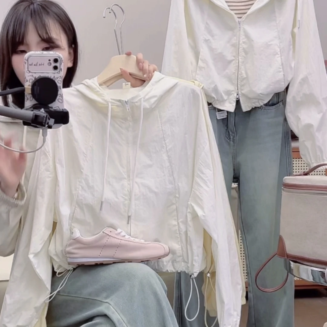 连帽防晒衣女夏季薄款空调服休闲宽松百搭韩版短防晒服上衣外套