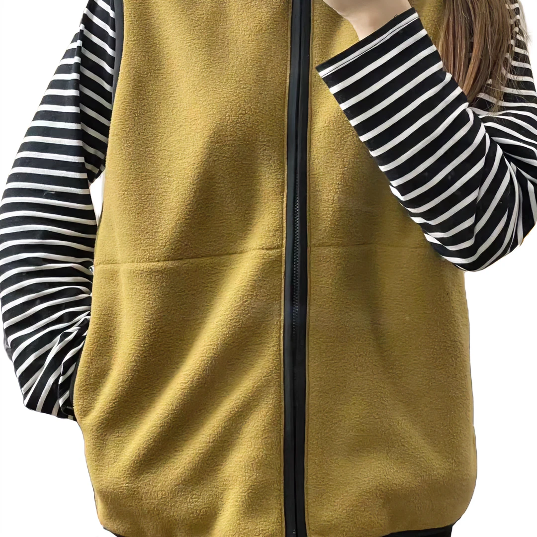 男女同款四季可穿纯色休闲时尚洋气百搭立领轻保暖摇粒绒马夹背心