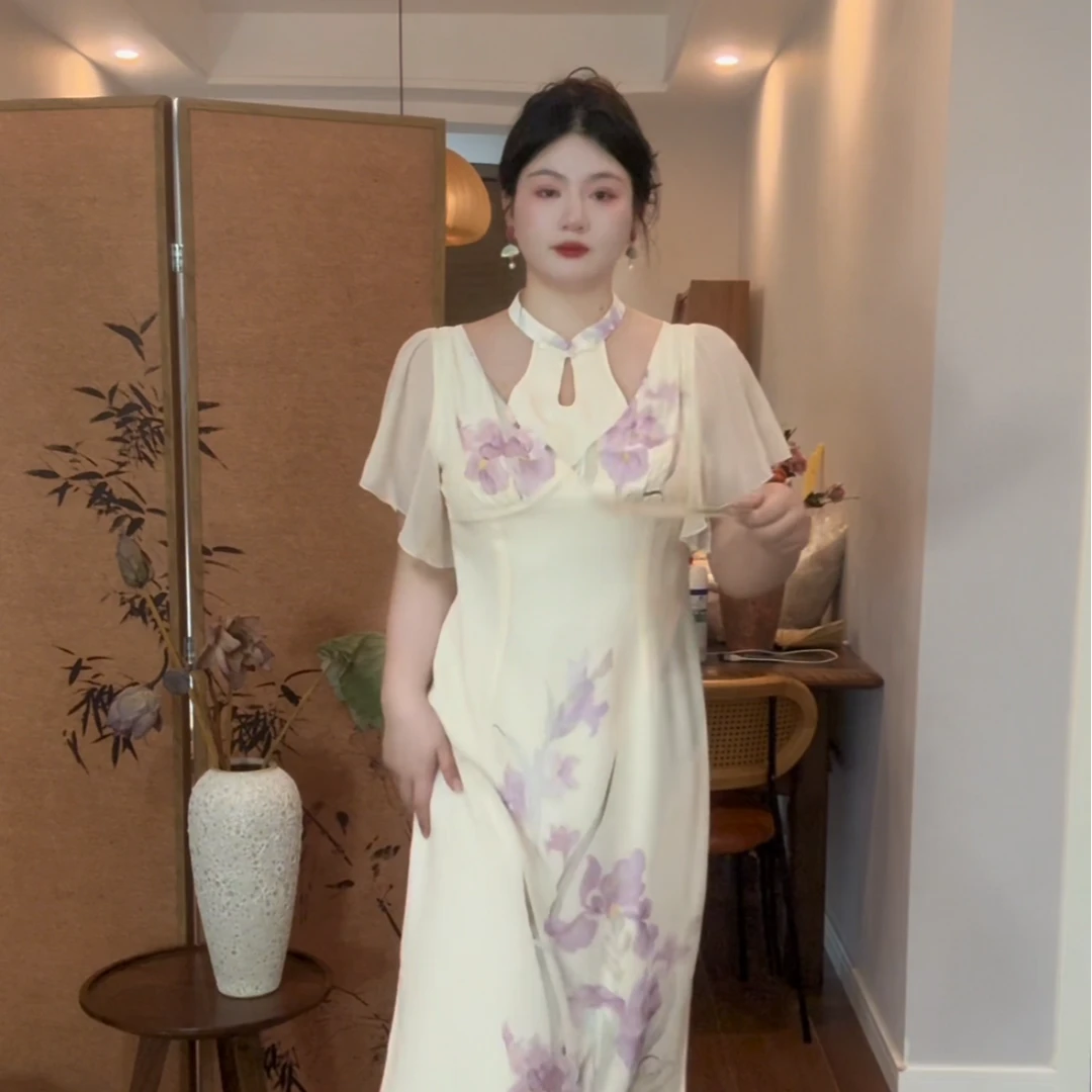 【新号浮力】哒头【蝴蝶兰】微胖大码2024年新款新中式显瘦初恋连衣裙