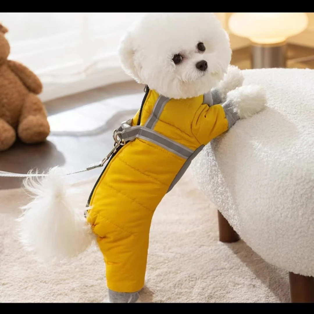 反光牵引胸背带 猫狗衣服 冬季 比熊泰迪小型犬 四脚棉衣 M