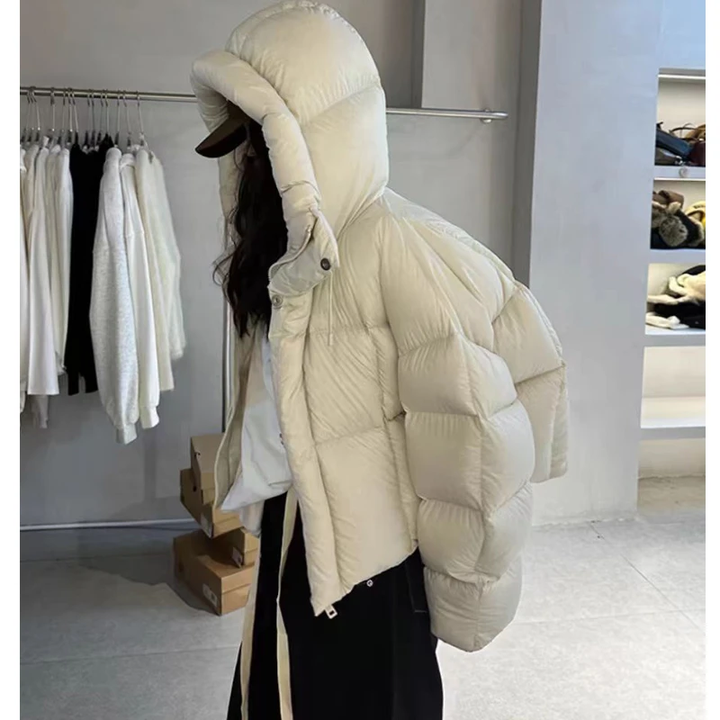 泡芙肯豆休闲短款棉服女2024冬季新款美式面包服咖色撞街连帽外套