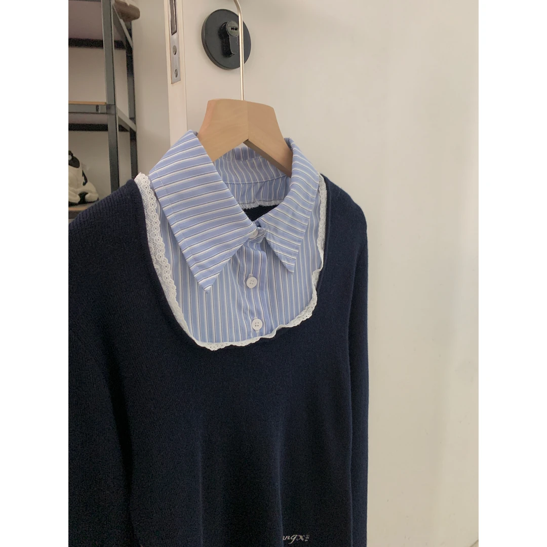 【OH.花花】韩高优等生减龄学院风显瘦小个子韩系拼接毛衣