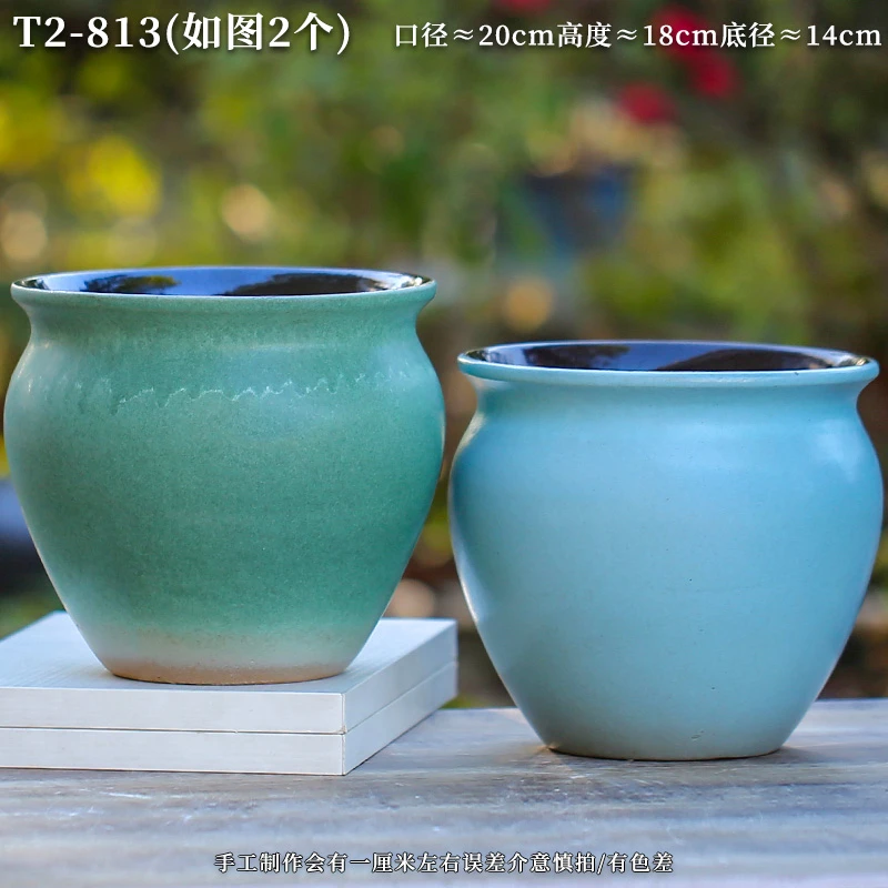 T2-813宜兴多肉花盆抹茶色陶瓷老桩盆复古黑法师专用月季盆