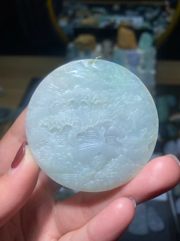 天然缅甸A货翡翠 山水牌