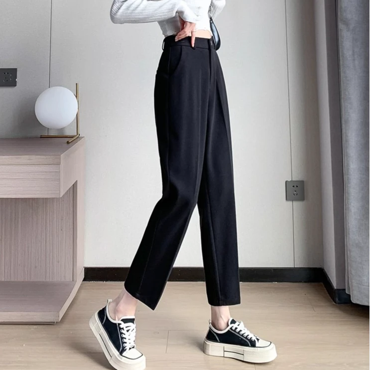 小个子150cm八分毛呢裤女冬季显瘦九分哈伦烟管裤145显高八分裤子