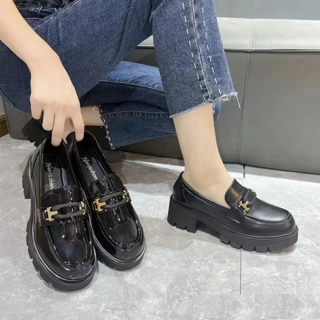 超轻厚底鞋女2023秋季新款英伦风乐福鞋复古增高粗跟单鞋时尚百搭