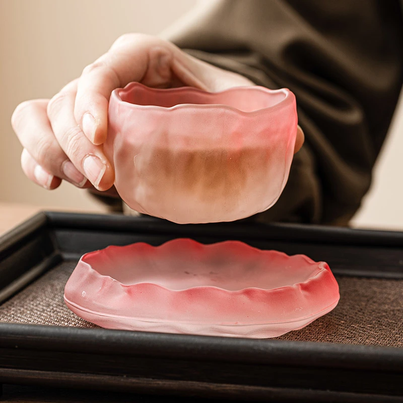 水晶琉璃冰川杯粉色小茶杯女士主人杯单杯家用功夫茶具品茗杯茶盏