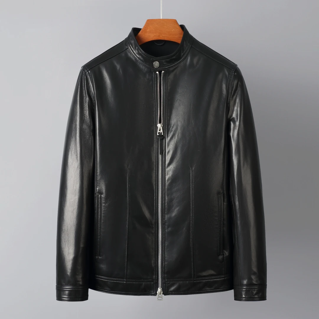 高定进口小山羊皮真皮皮衣男士机车立领硬汉风皮夹克外套23606-1