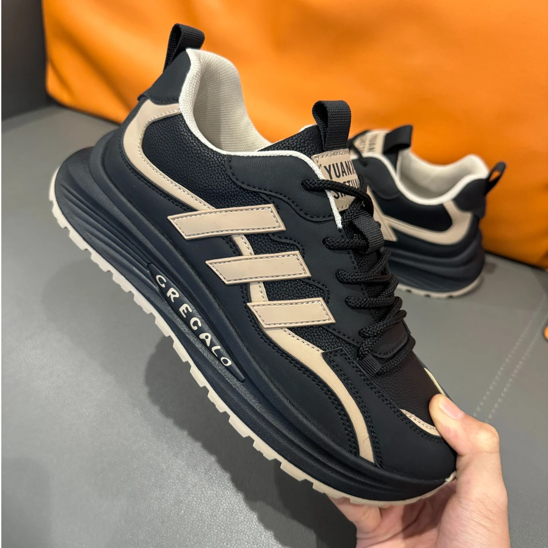 【专柜同款】大码春夏爆款男鞋高档简单大气皮面鞋潮流厚底跑步运动