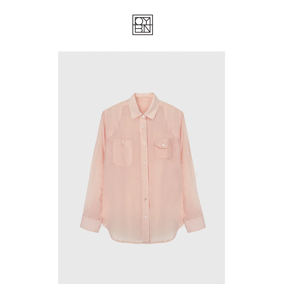 OYBN【白桃气泡】微胖大码粉色简约高级感宽松长袖衬衫上衣