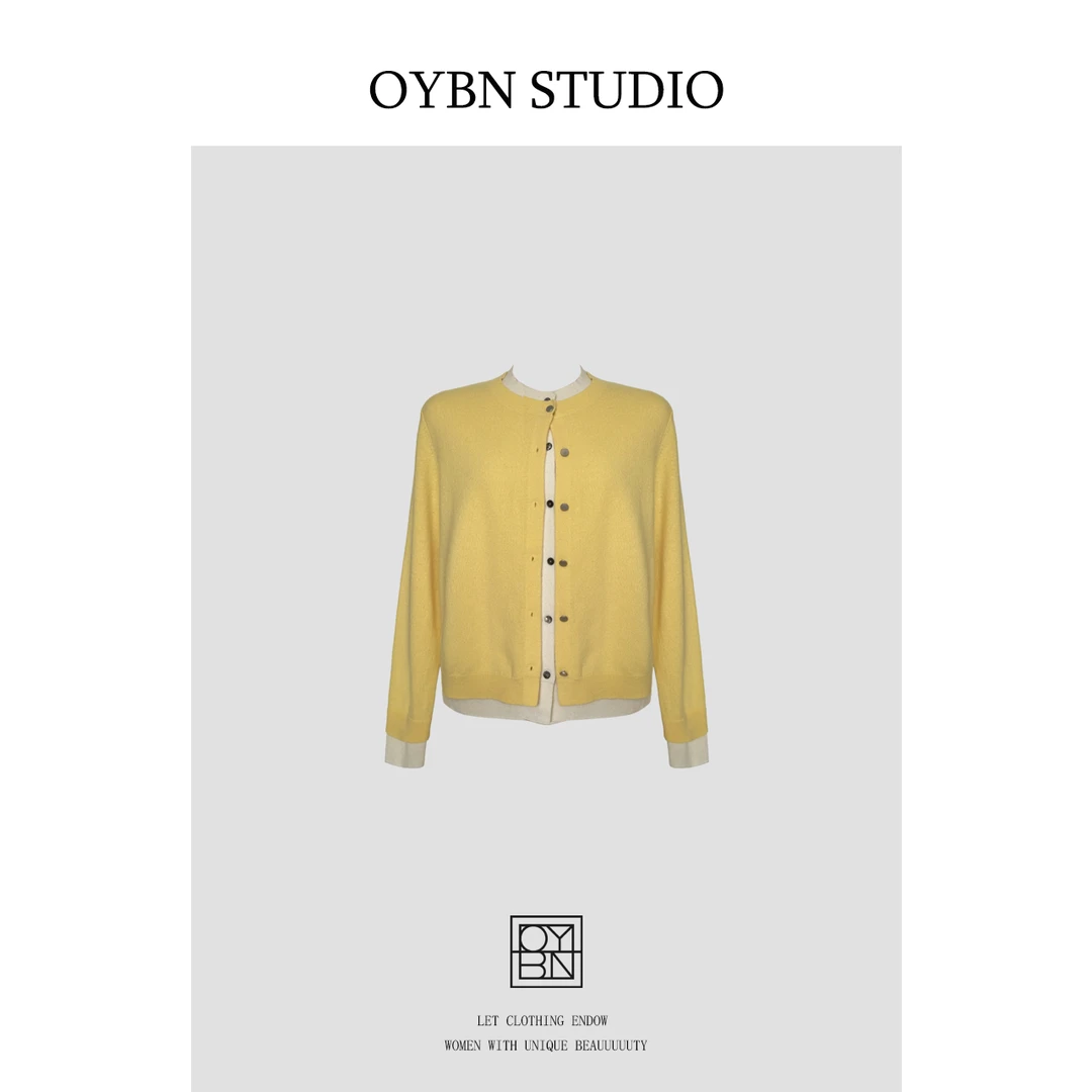 OYBN欧阳贝妮【冰淇淋】微胖大码减龄羊毛100%撞色针织开衫1242