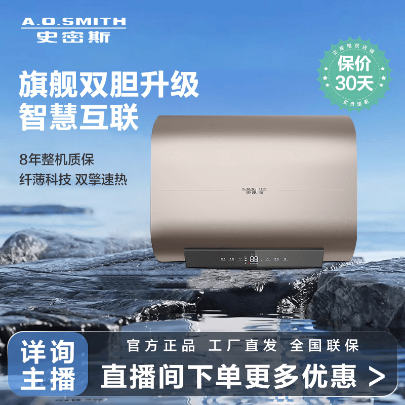 A.O.Smith/史密斯80升电热水器双胆扁桶金圭速热大屏触控E80HGDWi