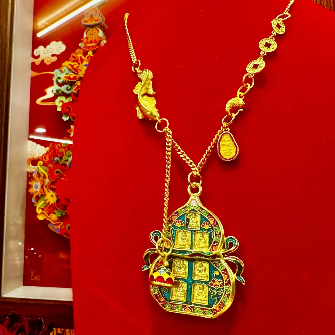 合金吊坠  国潮七圣宝莲葫芦项链古法毛衣链