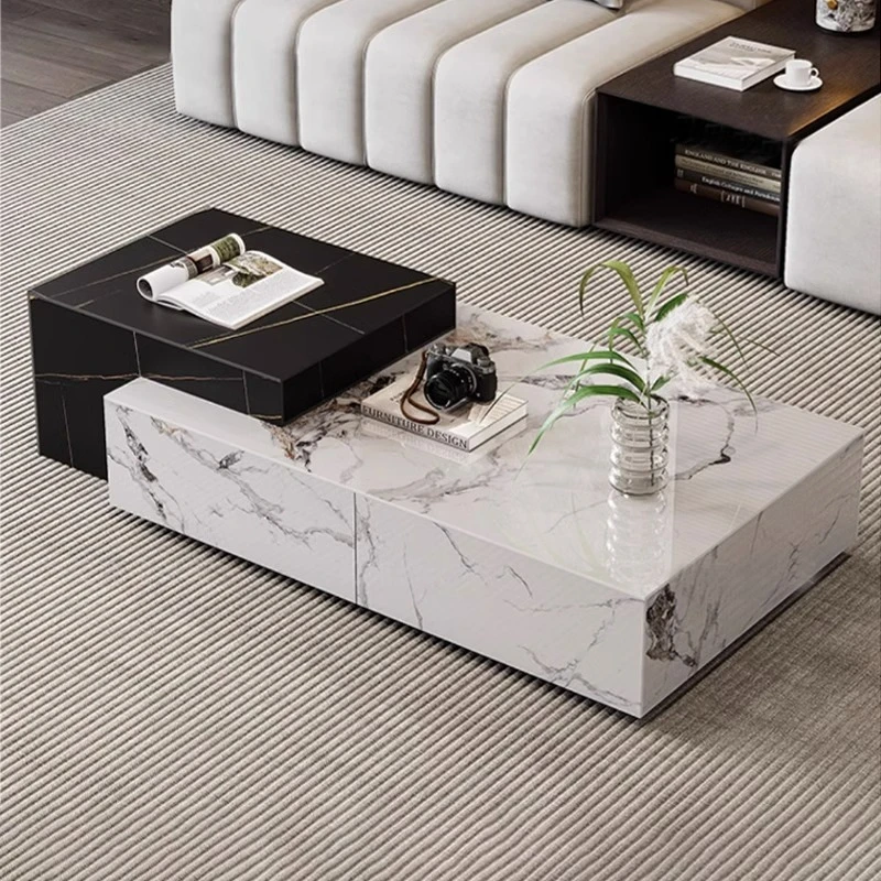 意式极简轻奢长方形岩板茶几储物小户型伸缩抽屉创意家用茶几客厅